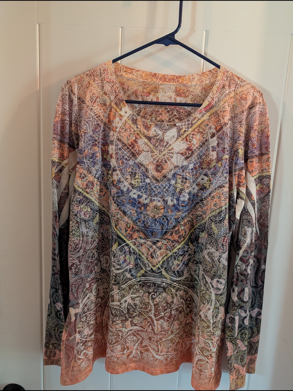 Boho Paisley Long-Sleeve V-Neck Top in Multicolor